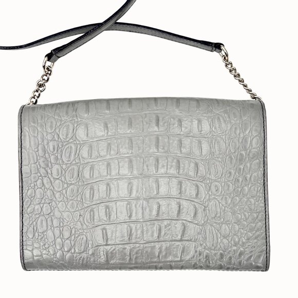 KATE SPADE HARWOOD PLACE FIONA GRAY CROC-EMBOSSED LEATHER CROSSBODY BAG PURSE - Picture 6 of 14